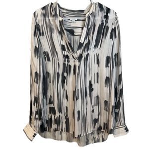 Vince Silk Henley Watercolor Printed Blouse Size 12